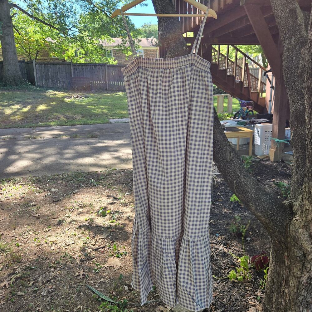 NWT WeWoreWhat Cottage Prairie Country Smocked Gingham Midi Dress XL Blue White - Picture 3 of 11